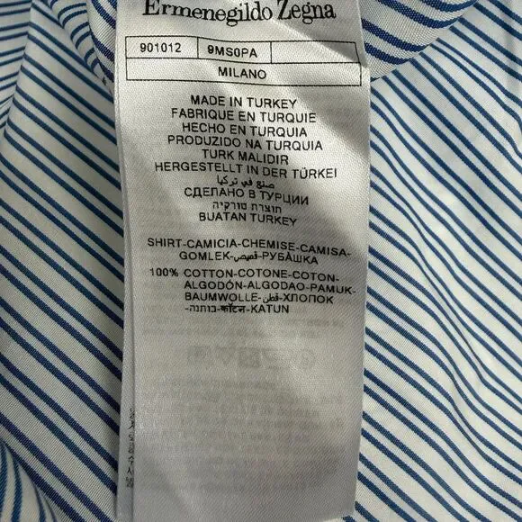 Ermenegildo Zegna Trofeo Striped Button-Down Shirt in Blue Cotton